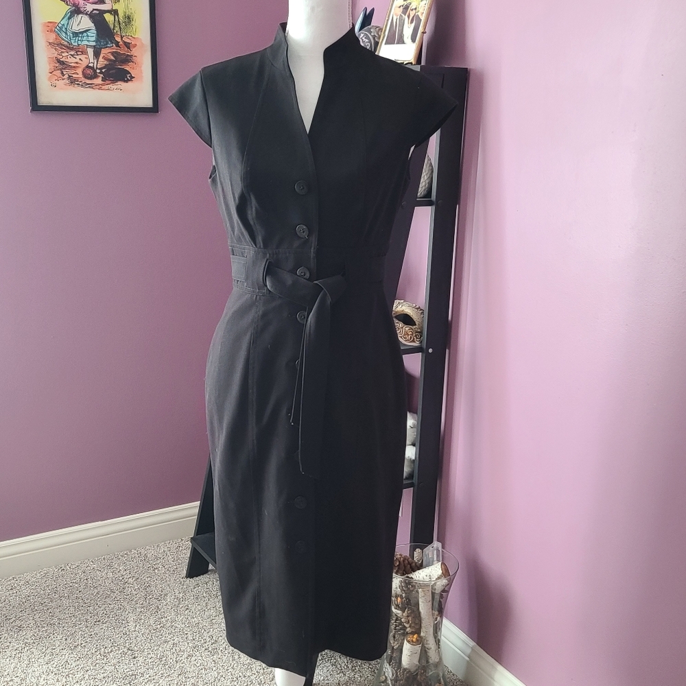 Calvin Klein Black Button-Up Pencil Midi